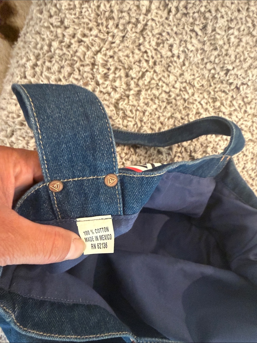 Guess Denim Tote Bag - Dark Blue with Red and White Logo - Picture 4 of 6